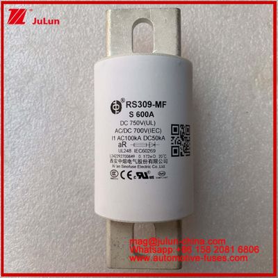 RS309-MF S 600A 750VDC Strada Tubulare Ceramica Automotive Dispositivi ed attrezzature 50KA Sistema di accumulo di energia e di alimentazione Controller di conversione di frequenza Fuse Caricabatterie Veicolo elettrico