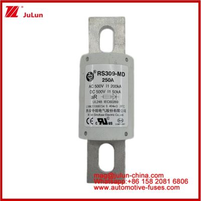 250A 500VAC Ev Fuse RS309-MD-200KA 500VDC 50KA AR Caremic DC Performance Tubulare Automobile Bolt Stud-mount