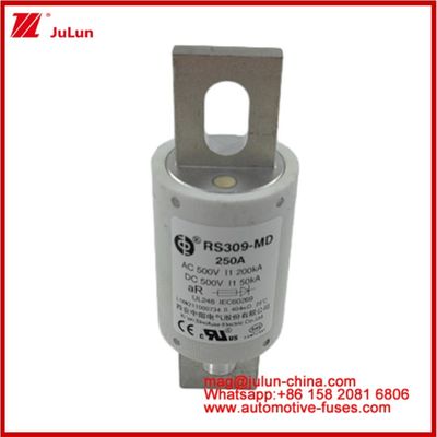 250A 500VAC Ev Fuse RS309-MD-200KA 500VDC 50KA AR Caremic DC Performance Tubulare Automobile Bolt Stud-mount