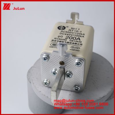 NH1 RT16-1 200A AC500V 120KA DC 440V 100KA Automobile Ceramica Auto Fusibili Montaggio lame Per veicoli EV / HEV Piccole dimensioni Protezione da cortocircuito a corrente nominale elevata