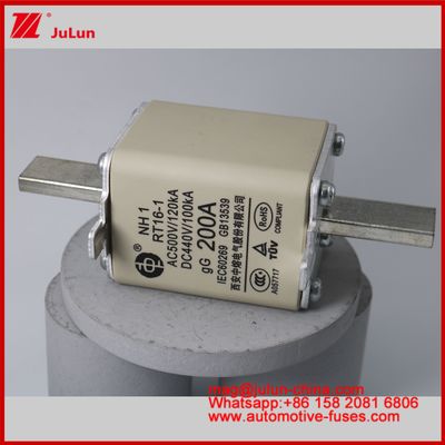 NH1 RT16-1 200A AC500V 120KA DC 440V 100KA Automobile Ceramica Auto Fusibili Montaggio lame Per veicoli EV / HEV Piccole dimensioni Protezione da cortocircuito a corrente nominale elevata