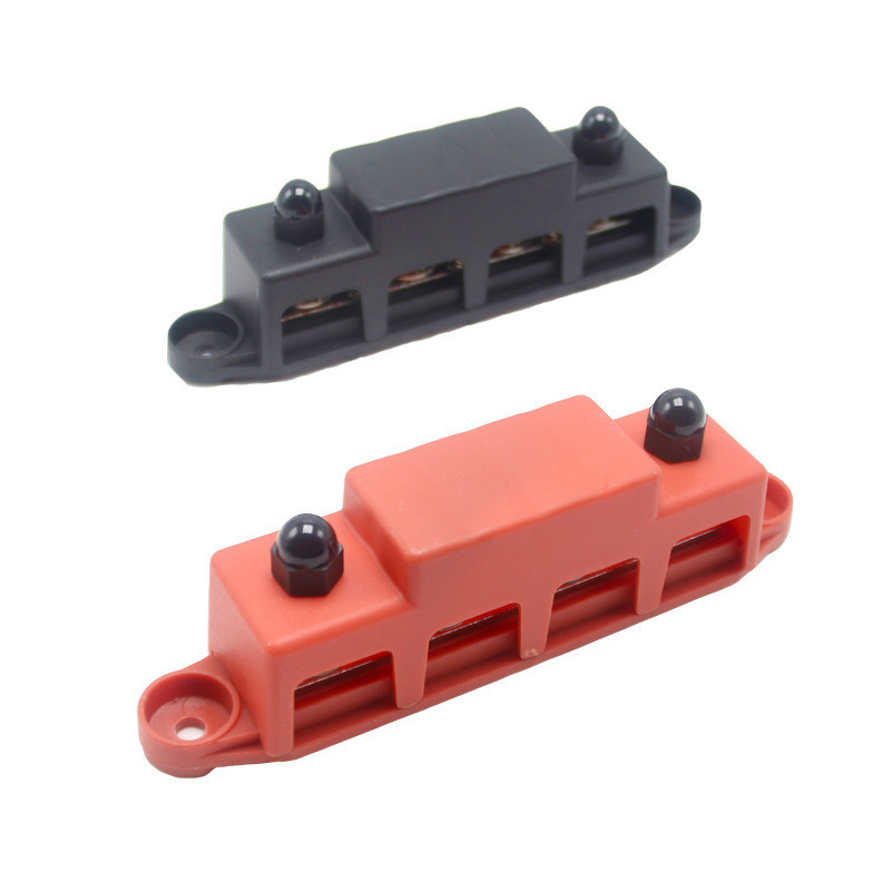 Red&amp;Black Set M8 300A Bus Bar 4 Studs Power Distribution Terminal Block Con 300A Fuse Wire per RV Yacht